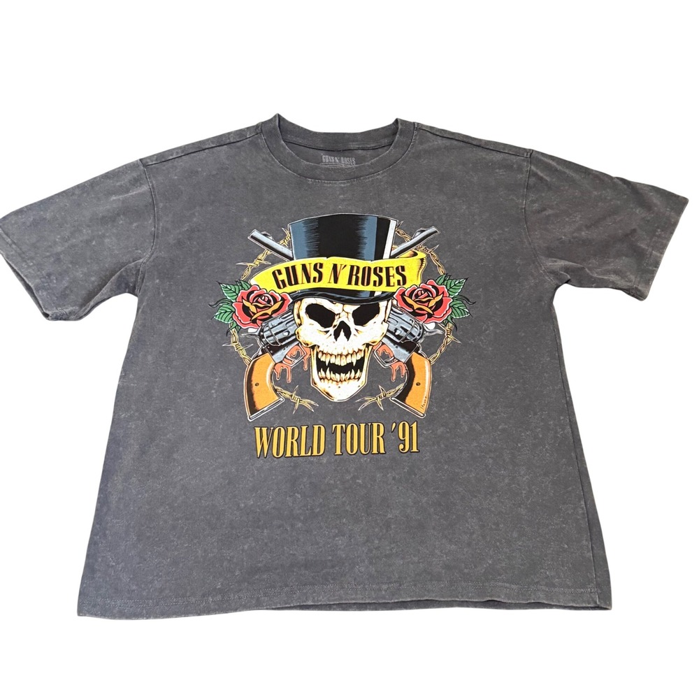 Guns N Roses World Tour 91 Graphic Tee Charcoal Grey Mineral Wash Shirt Medium